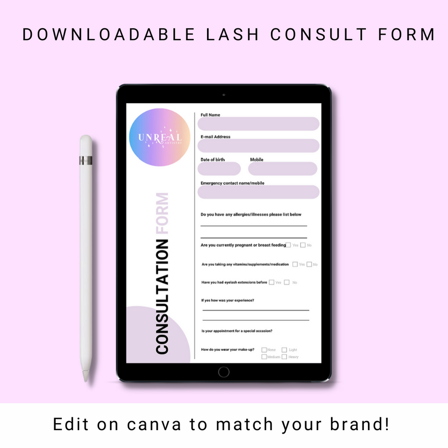 Downloadable Eyelash extension consult form